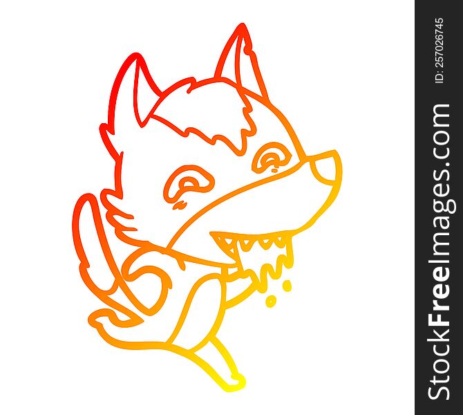 Warm Gradient Line Drawing Cartoon Hungry Wolf Running
