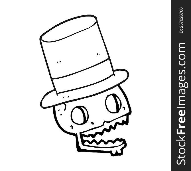 Black And White Cartoon Laughing Skull In Top Hat