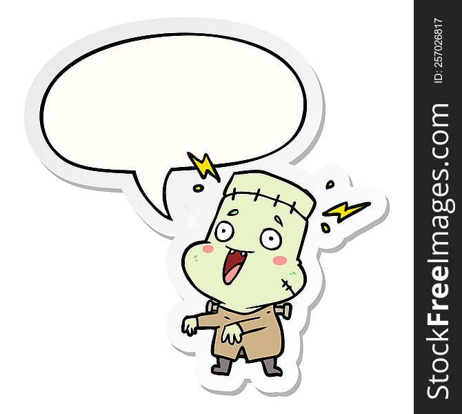 Cartoon Undead Monster Creation Man And Speech Bubble Sticker