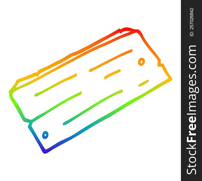 rainbow gradient line drawing of a cartoon plank of wood