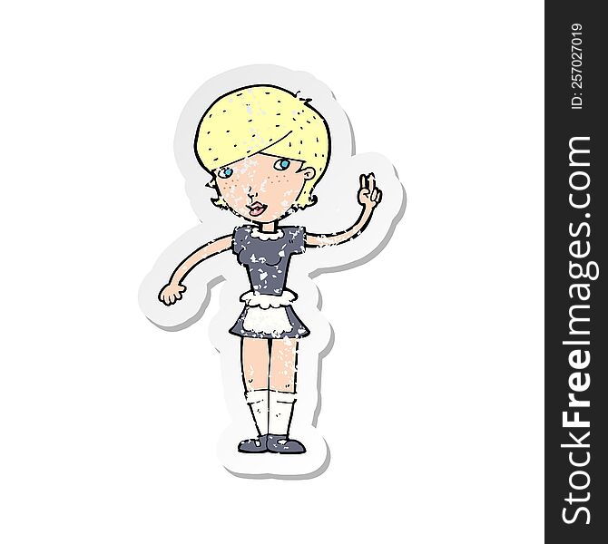 retro distressed sticker of a cartoon waitress taking order