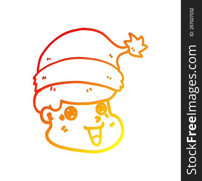 Warm Gradient Line Drawing Cartoon Man Wearing Christmas Hat