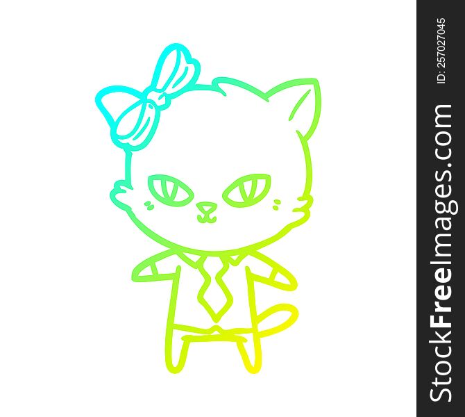 cold gradient line drawing of a cute cartoon cat boss