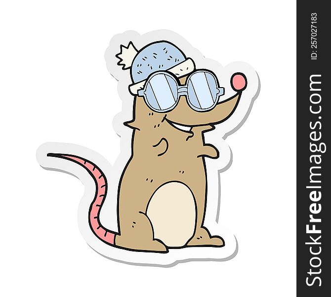 Sticker Of A Cartoon Mouse Wearing Glasses And Hat