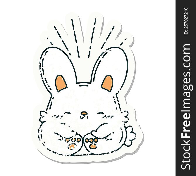 Grunge Sticker Of Tattoo Style Happy Rabbit