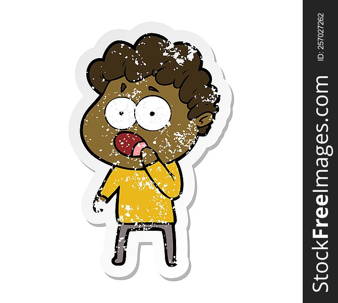 Distressed Sticker Of A Cartoon Man Gasping In Surprise