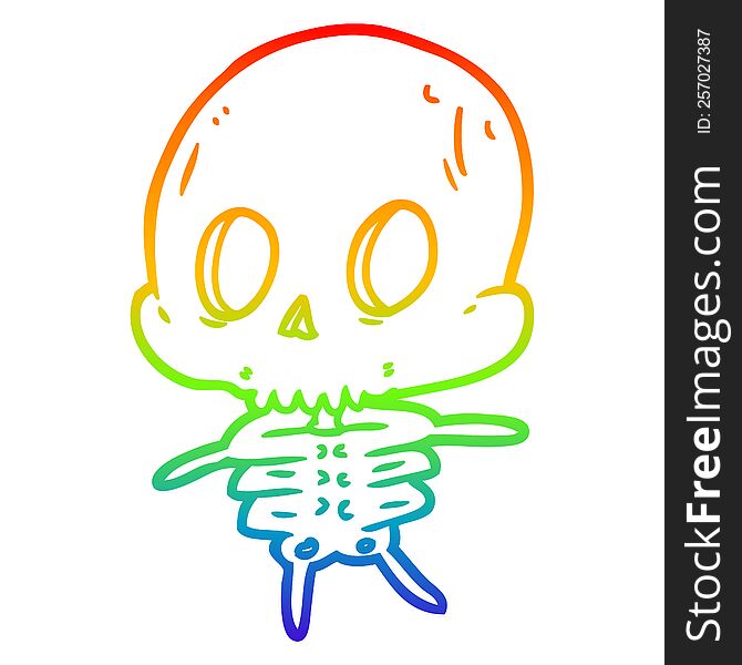 Rainbow Gradient Line Drawing Cute Cartoon Skeleton