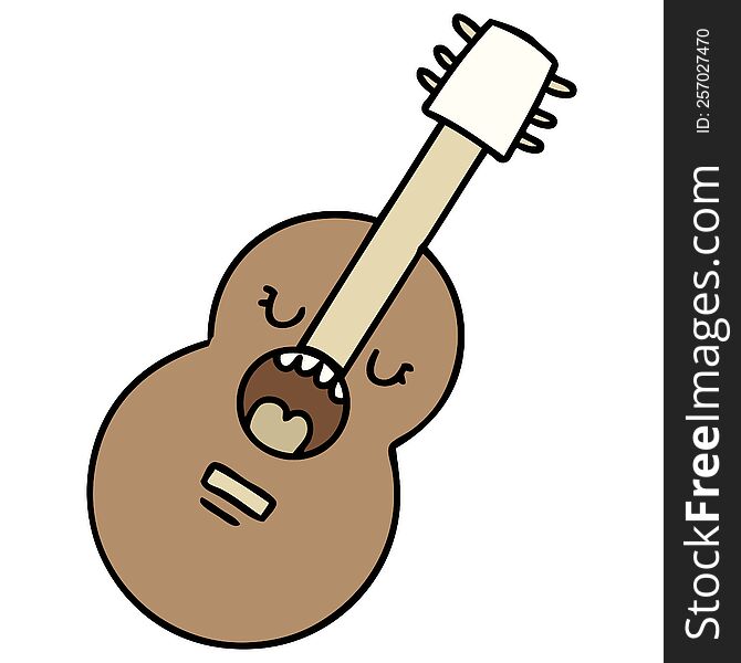 cartoon of an acoustic guitar singing. cartoon of an acoustic guitar singing