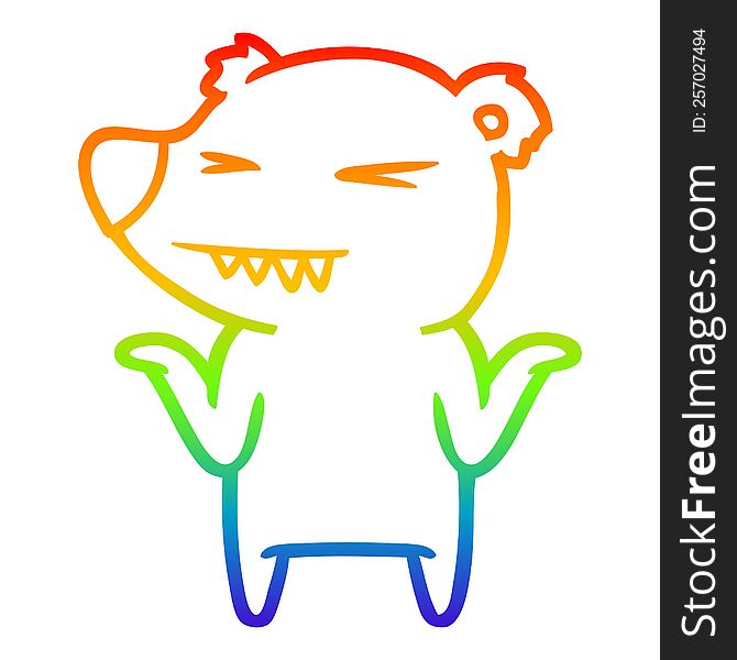 Rainbow Gradient Line Drawing Angry Polar Bear Cartoon Shrugging Shoulders