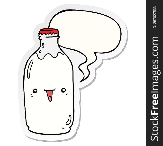 Cute Cartoon Milk Bottle And Speech Bubble Sticker