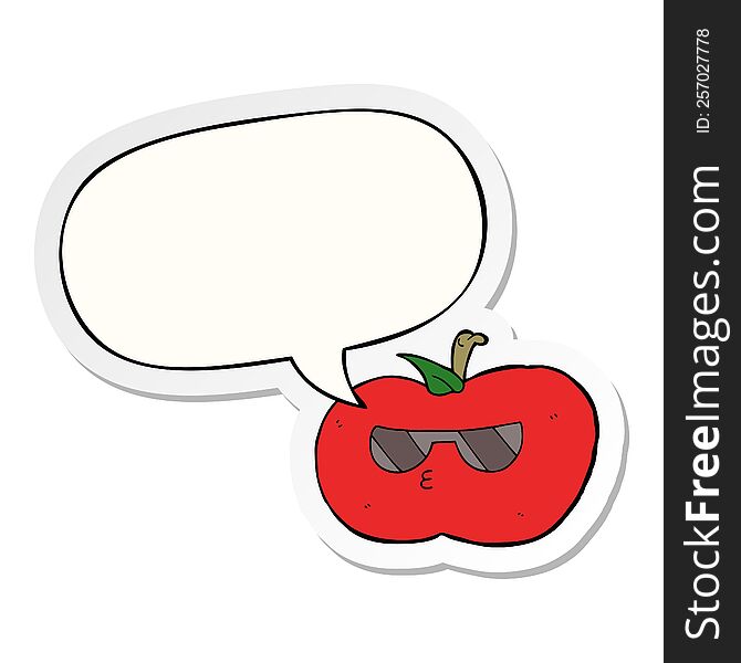 Cartoon Cool Apple And Speech Bubble Sticker