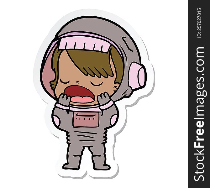 Sticker Of A Cartoon Talking Astronaut Yawning