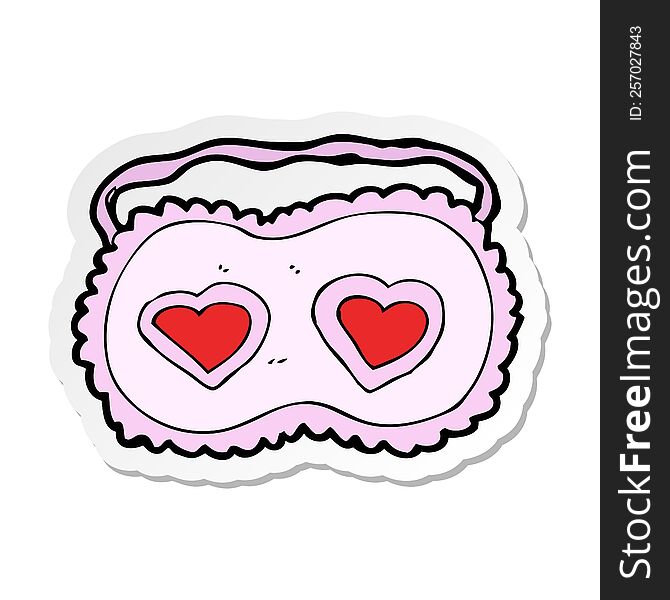 Sticker Of A Cartoon Sleeping Mask With Love Hearts