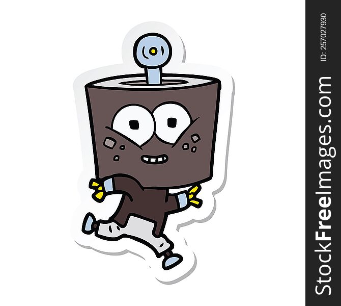sticker of a happy cartoon robot running