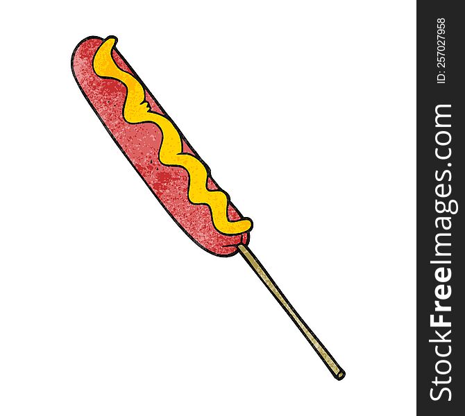 freehand textured cartoon hotdog on a stick