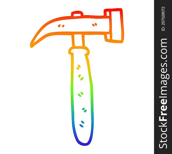 rainbow gradient line drawing of a cartoon hammer