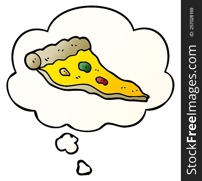 Cartoon Pizza And Thought Bubble In Smooth Gradient Style