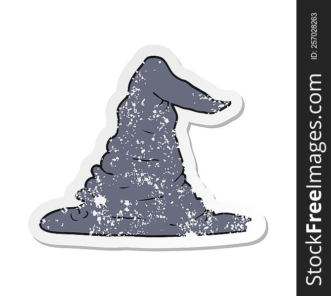 Retro Distressed Sticker Of A Cartoon Witch Hat