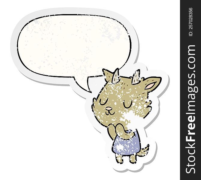 cute cartoon goat with speech bubble distressed distressed old sticker. cute cartoon goat with speech bubble distressed distressed old sticker