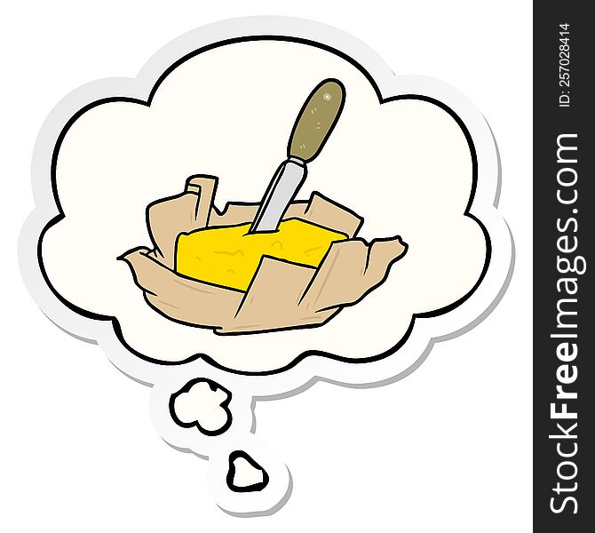 cartoon butter with thought bubble as a printed sticker