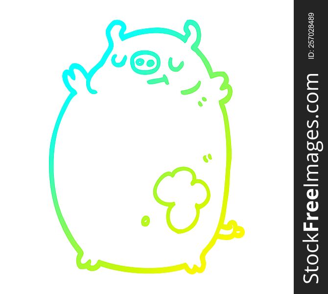 Cold Gradient Line Drawing Cartoon Fat Pig