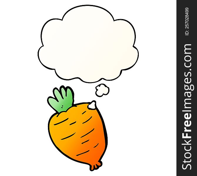 cartoon root vegetable with thought bubble in smooth gradient style