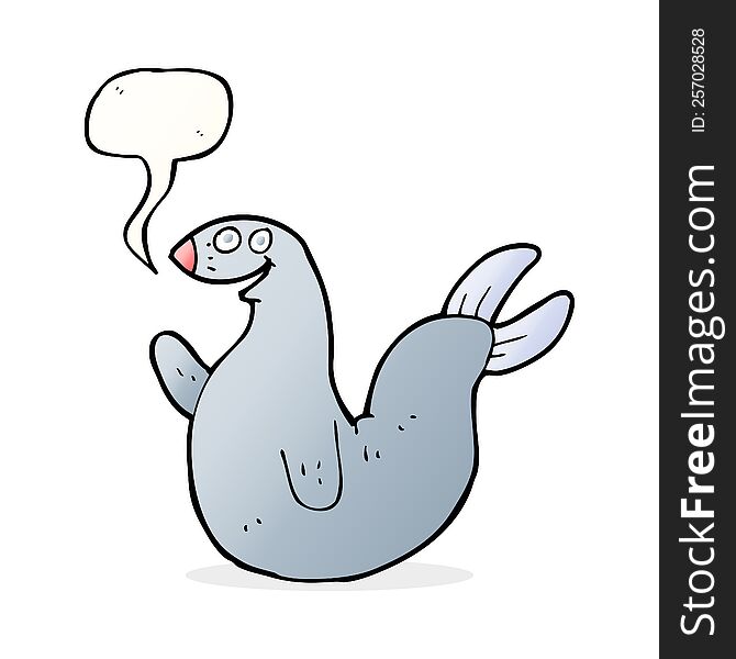 cartoon happy seal with speech bubble