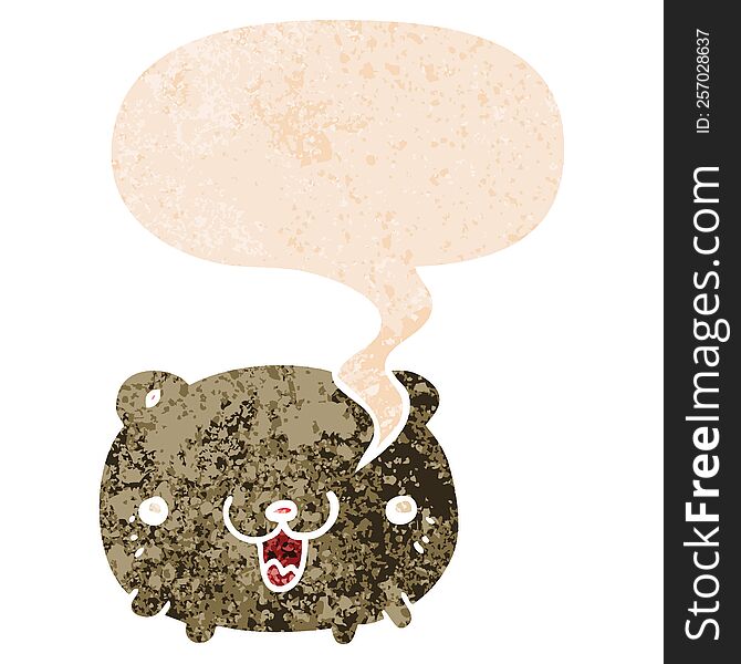 Funny Cartoon Bear And Speech Bubble In Retro Textured Style