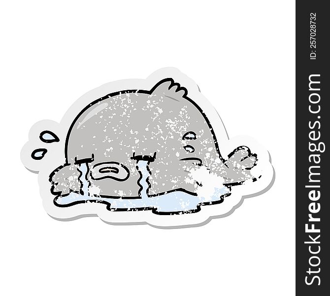 distressed sticker of a cartoon crying fish