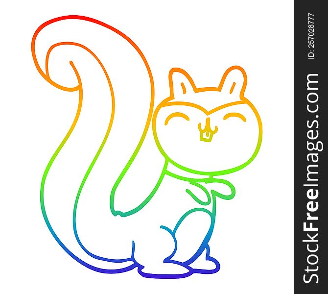 rainbow gradient line drawing of a cartoon happy squirrel