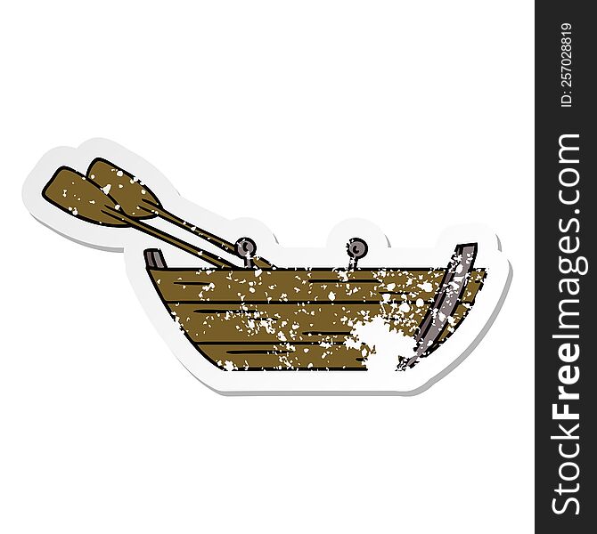hand drawn distressed sticker cartoon doodle of a wooden row boat