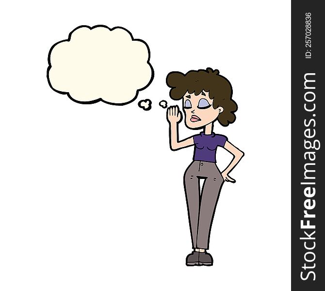 cartoon woman ignoring with thought bubble