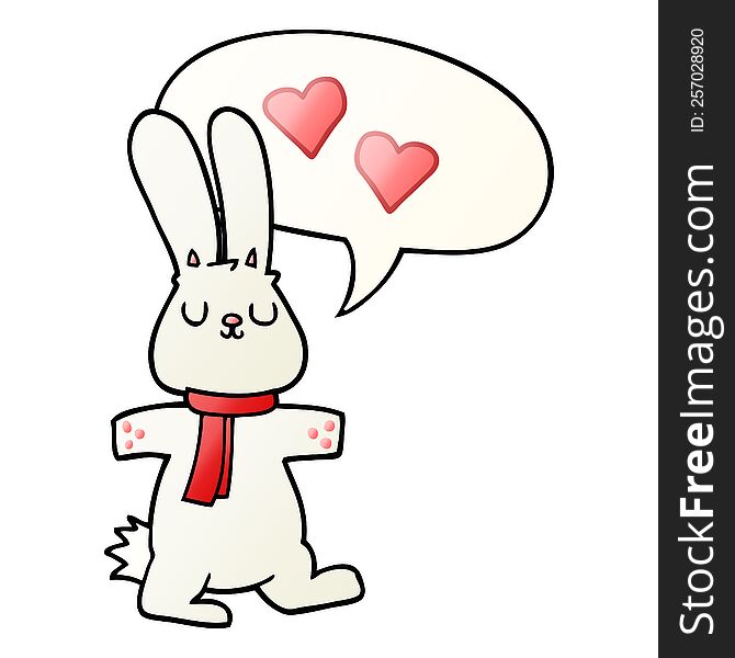 cartoon rabbit in love with speech bubble in smooth gradient style