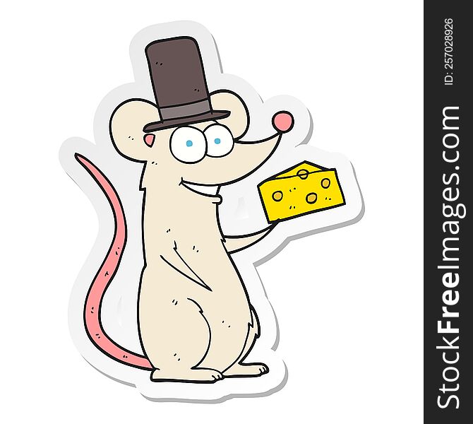 Sticker Of A Cartoon Mouse With Cheese