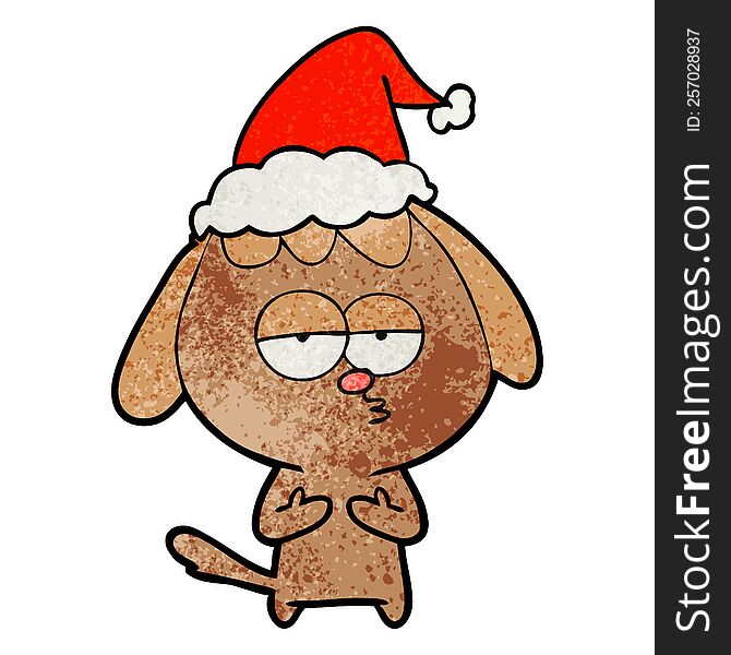 Textured Cartoon Of A Bored Dog Wearing Santa Hat