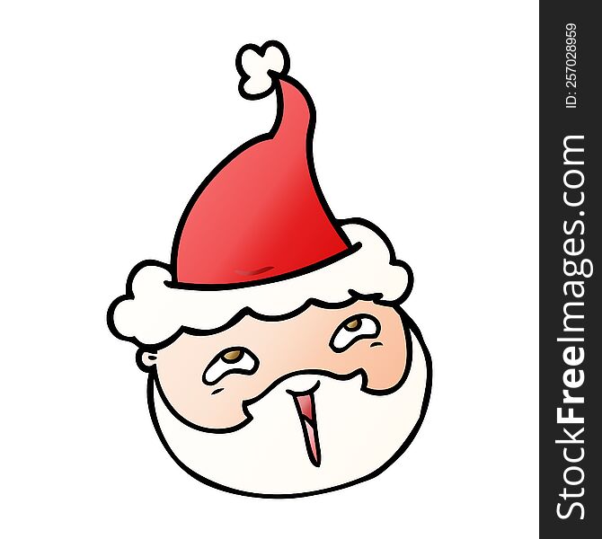 hand drawn gradient cartoon of a male face with beard wearing santa hat