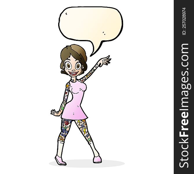 Cartoon Woman With Tattoos With Speech Bubble