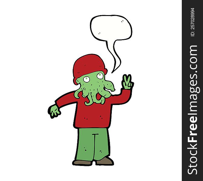 cartoon cool alien with speech bubble