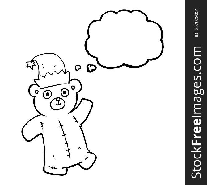 thought bubble cartoon teddy bear wearing christmas hat