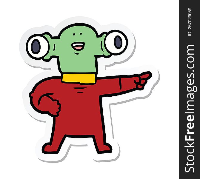 Sticker Of A Friendly Cartoon Alien Pointing