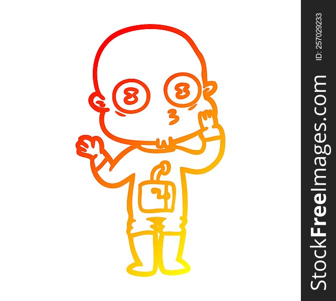 Warm Gradient Line Drawing Cartoon Weird Bald Spaceman
