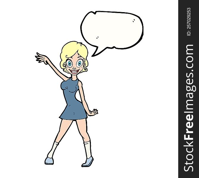 cartoon party girl with speech bubble