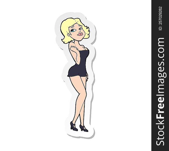 Sticker Of A Cartoon Attractive Woman In Short Dress