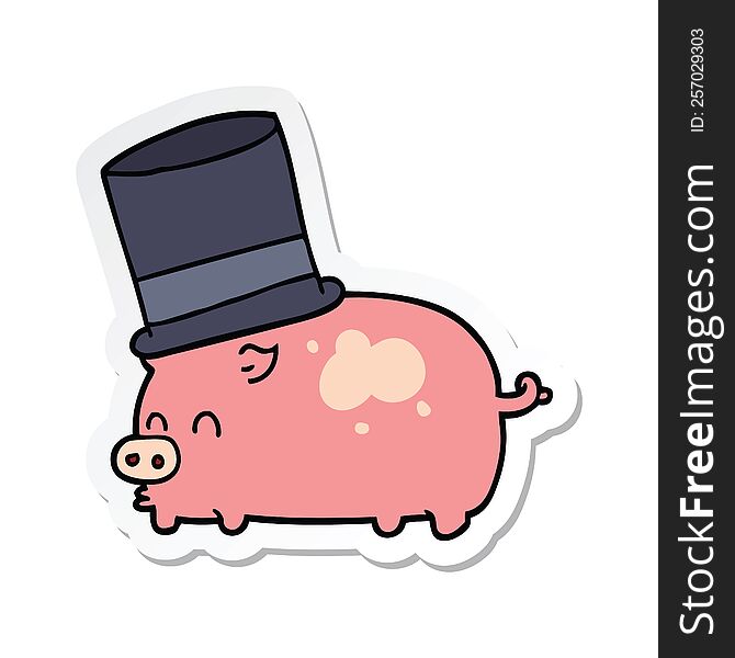 sticker of a cartoon pig wearing top hat