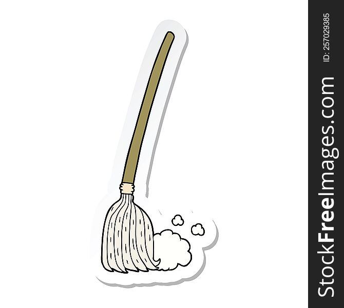 sticker of a cartoon broom sweeping