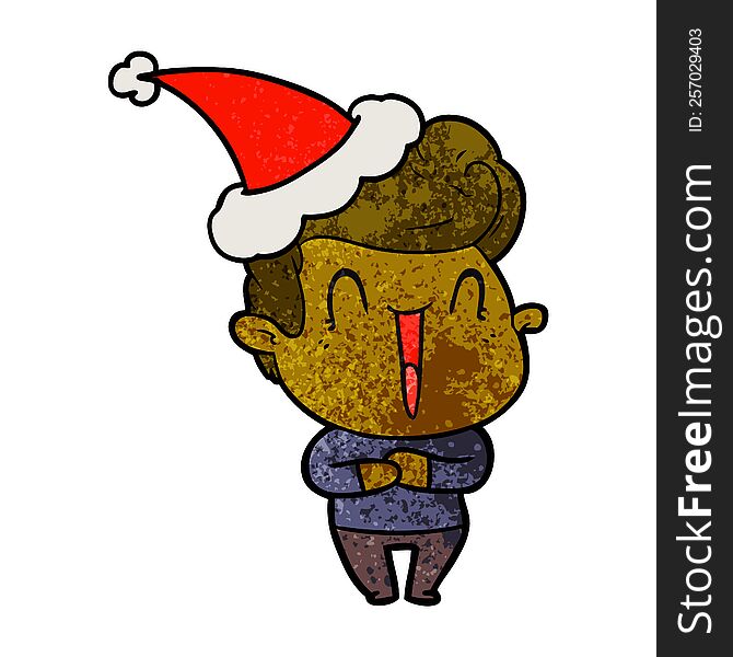 excited man hand drawn textured cartoon of a wearing santa hat. excited man hand drawn textured cartoon of a wearing santa hat