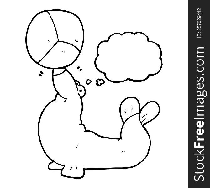 Thought Bubble Cartoon Seal Balancing Ball
