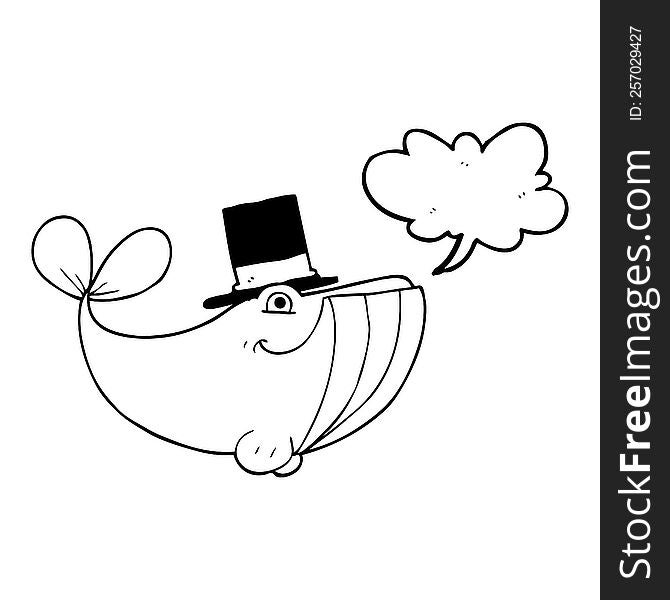 Speech Bubble Cartoon Whale Wearing Top Hat