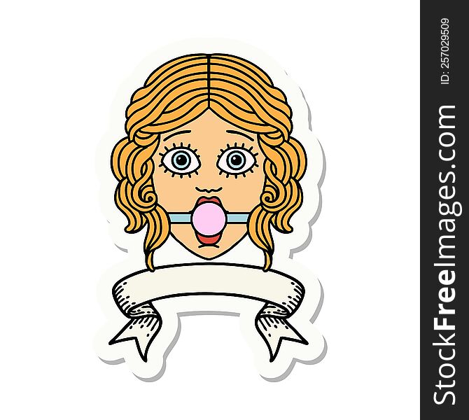 Tattoo Sticker With Banner Of Female Face With Ball Gag