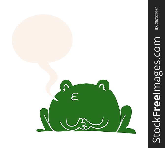 cute cartoon frog with speech bubble in retro style
